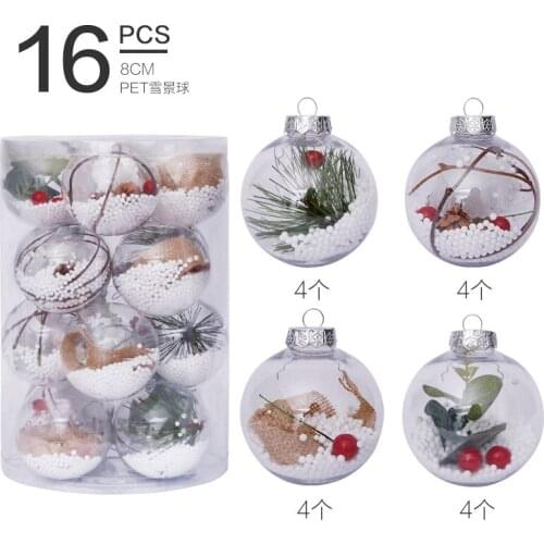 8CM 16PCS Christmas Ornament Transparent Christmas Tree Decroations Balls PET Snow View Xmas Balls Home Decor Christmas Ball New