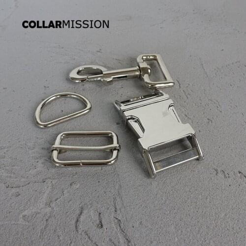 Retail (metal buckle+adjust buckle+D ring+metal dog clasp/set) manufacturer plated metal buckle diy 30mm dog collar parts