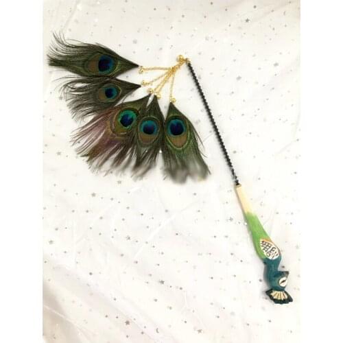 Manual cat stick feathers pet toy DIY cat stick sounds peacock feather wooden handle handle cat toy cat plush pet supplies