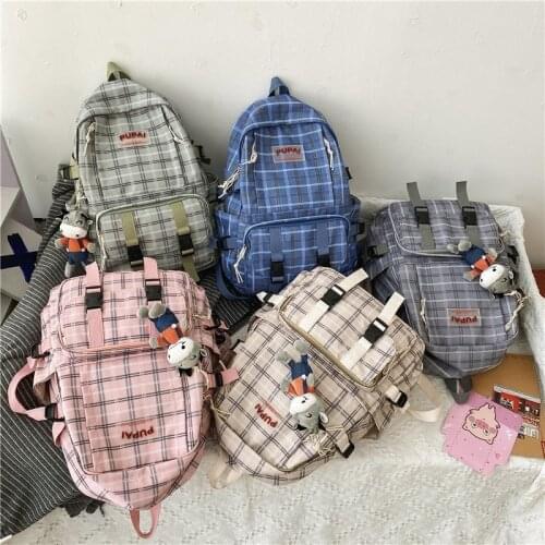 Fashion Women Backpack Cute Nylon Lattice Schoolbag For Girls Large-capacity Waterproof Simple Casual Outdoor Travel Backpacks