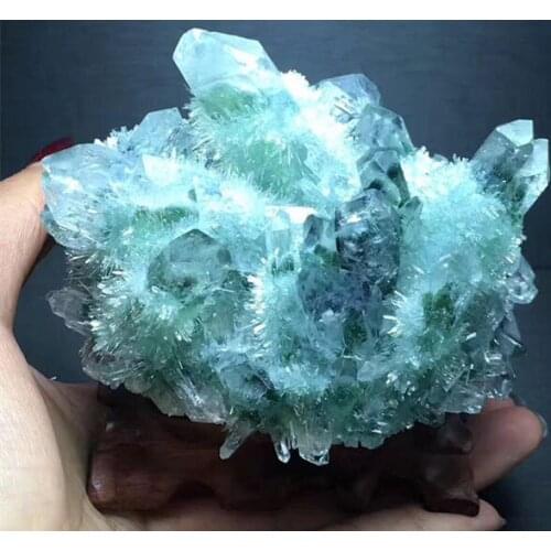 BEST!! Rare New NATURAL Green Ghost Quartz Crystal Cluster Aura Quartz Crystal Titanium Bismuth Silicon Specimen mineral