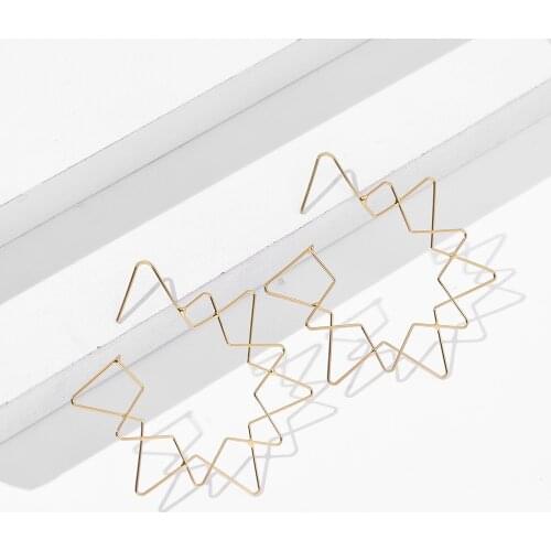 New Fashion Big Star Shaped Double-deck Geometric Drop Earrings for Women Minimalist Copper Wire Hollow Earrings Brincos 2020