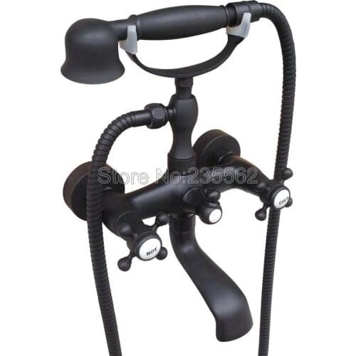 Wall Mounted Bathroom Handheld Shower Faucet Bathtub Faucet Set Black Oil Rubbed Bronze Finish Dual Handle Shower Taps ltf610