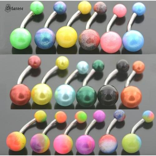 Starose 6 Pcs/Pack Rainbow Ball Belly Piercing Bar Surgical Steel Navel Ring Jewelry Pearl Belly Button Rings for Women Earrings