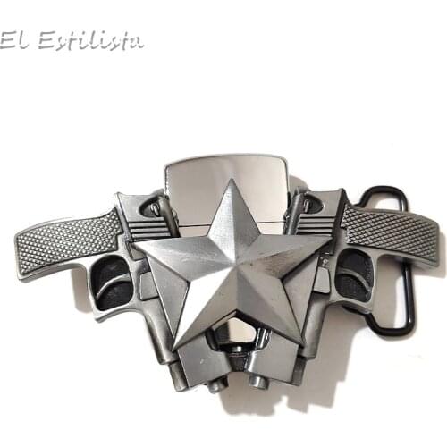 Super Heavy Cowboy Pistol Star Lighter Belt Buckle Rustic Silver Color Cowboy Fivela Fashion Leather Crafts Men Cool Pin Buckles