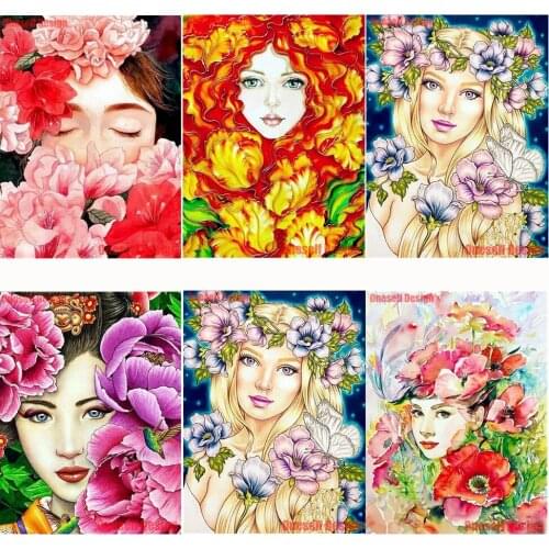 Top popular 5d diamond embroidery full set flower girl diy diamond mosaic sale beautiful girl paintings from diamonds painting