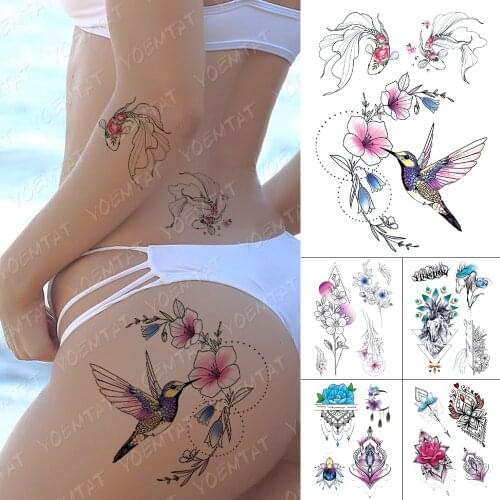 Waterproof Temporary Tattoo Stickers Rose Peony Flower Bird Fish Flash Tattoos Female Cute Body Art Fake Tattoos For Men