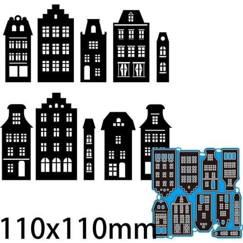 Cutting Dies City Building Stencil Craft for Scrapbook Stamps Dies Embossing Paper Gift Card 110*110mm
