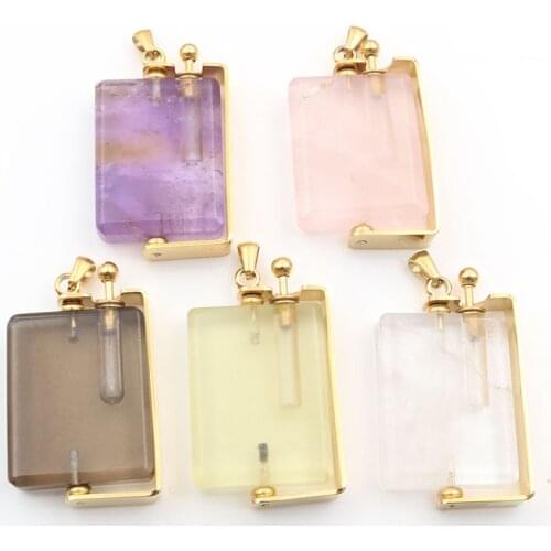 XSM Rotating Scent-bottle Pendant Necklaces for Women Essential Oil Perfume Diffuser Square Shape Bottles Lucky Charms Jewelry