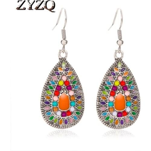 ZYZQ Neo-Gothic Bohemia Women Drop Earrings Vintage Ethnic Painting Stylish Pendant Fashion Jewelry Earrings Hot Selling Jewel