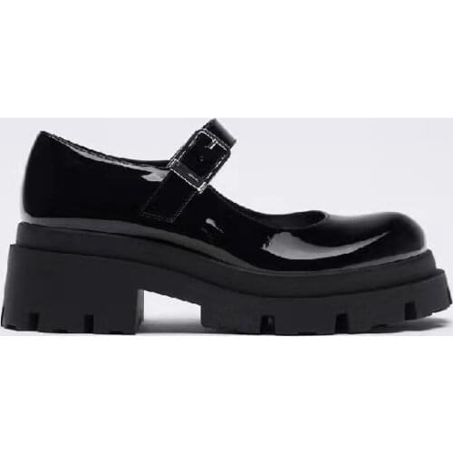 ZA SPRING Lolita Shoes Patent Leather Mary Janes 2021 New Women Platform Shoes Buckle Girls Thick Sole Ladies Shoes Black