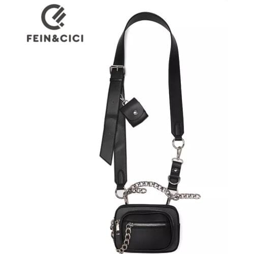 Women designer two bag set chain crossbody messenger bag with small purse ladies pu leather winter new box shoulder bag black