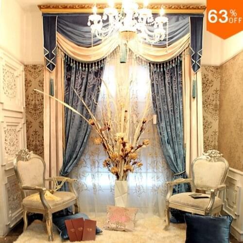 Golden and Silver luxurious Hook Hang style Living Room curtains for Restaurant Hall Valancer Blackout color gold palace Curtain