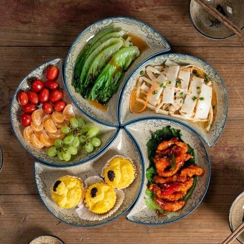 Japanese Style 1/5 Pcs 8inch Ceramic Food Dish Plate Household Moon-shaped Dish Salad Platter Dish Dinnerware