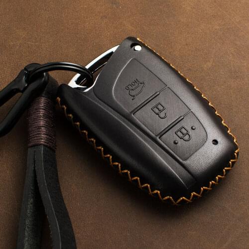 1X Genuine Leather Car Smart Key Case Cover Holder For Hyundai Santa Fe Equus Azera Genesis L110 Keychain Car Accessories