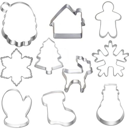 10pcs Cookie Tools Cutter Mould Biscuit Press Icing Set Stamp Mold Dessert Tools Christmas Kitchen Gadgets Wholesale Lot