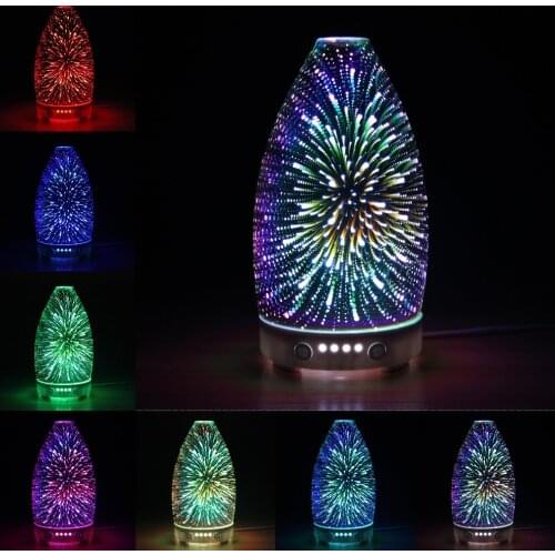 100 ml 3D Glass Firework Design Ultrasonic Air Humidifier with LED Night Aroma Lamp Aromatherapy Essential Oil Diffuser for Home