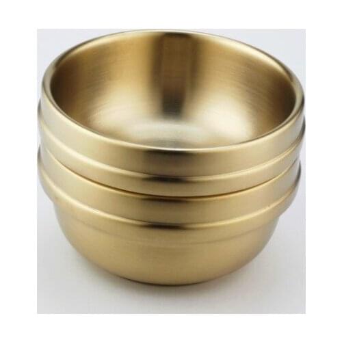 17cm high quality 304#stainless steel Korean sauce soup bowl gold color Double layer Bowl heat insulation titanium coating