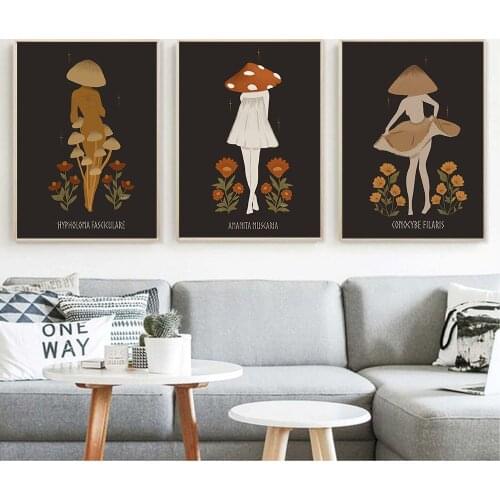 Nordic Abstract Canvas Painting Poisonous Mushroom Maidens Package Wall Art Posters and Print Picture Modern For Room Decor