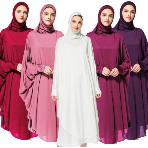 Arab Muslim Women Prayer Garment Bat Sleeve Hooded Worship Thobe Gown Prayer Middle East Robe Islamic Abaya Pray Hijab Dress