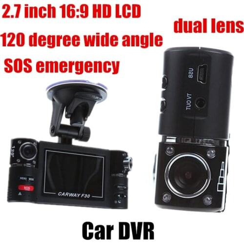 Car DVR video Recorder camcorder 120 degree Wide Angle dual Lens SOS Emergency Night Vision 2.7 inch LCD Free Shipping