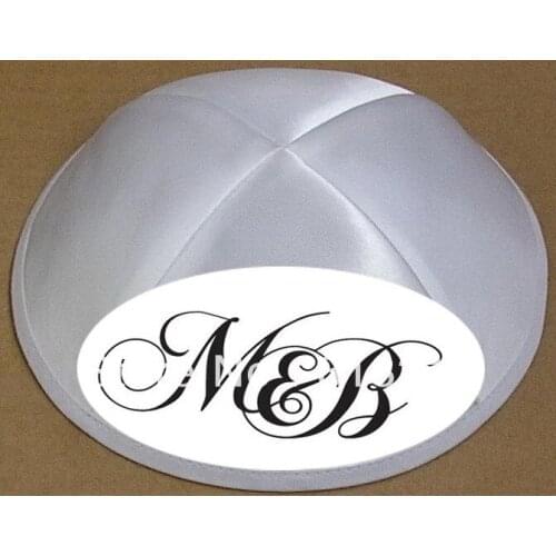 WHITE SATIN JEWISH KIPPAH YARMULKE KIPPAH PERSONLISED WITH EMBROIDERY & PRINT UNDER ENQUIRY