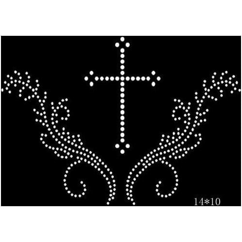 Free shipping rhinesotne iron on transfer cross with flowers for shirt