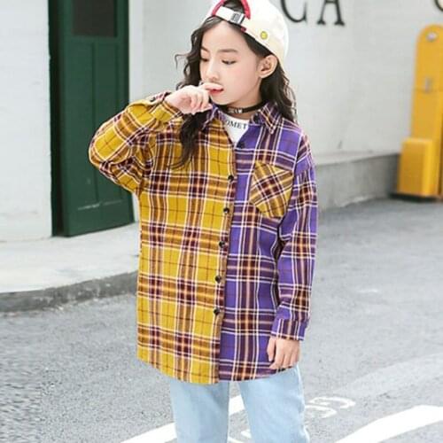 Patchwork Long Sleeve Blouses Baby Girl 2020 Autumn Cotton Shirt For Teens Kids Plaid Blouse Clothing Size 4 6 8 10 12 14 16 Y