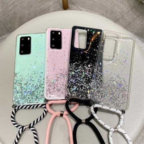 Clear Bling Glitter Star Sequins Neck Strap Rope Cord Case For Huawei Honor 10 P9 Plus Nova 30 7 30S P40 LITE PRO 7SE 9A Cover