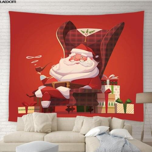 Santa Claus Tapestry Merry Christmas Holiday Gift Party Background Wall Hanging Cloth Dorm Living Room Child Bedroom Home Decor