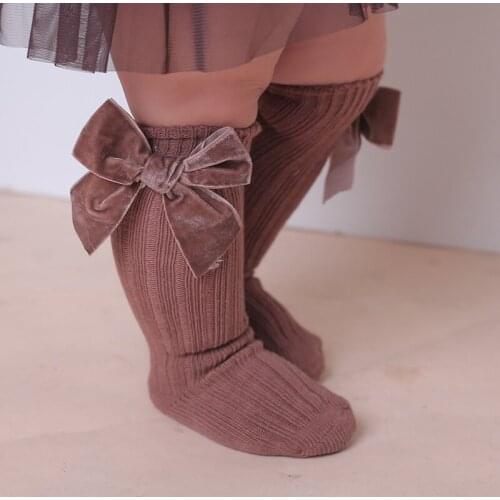 Childrens Warm Socks Solid Color Bow Decoration Fashion and Comfortable Breathable Flannel Woolen Stockings