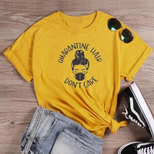 Quarantine hair don't care cute girl T-Shirt 100% Cotton unisex women street style tumblr Fashion hipster casual tshirt top tee