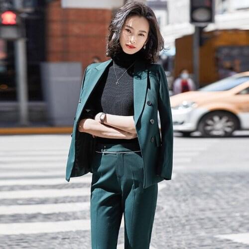 Autumn and Winter Suit Overalls Fashion Solid Color Double Breasted Ladies Jacket Elegant Business Wear Female High Quality
