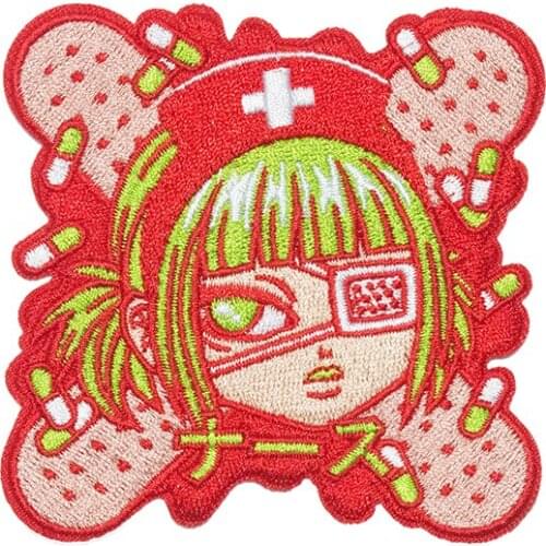 Red Cartoon Nurse Character Embroidered Iron on Patches Appliques Kids Cute Clothing Accessories Free Shipping DIY Jacket Badges