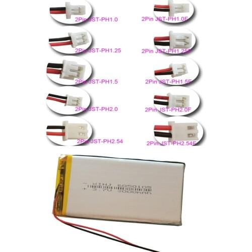 XINJ 3.7V 3000mAh Polymer Li Lithium Battery LiPo 2pin JST-PH1.0 /1.25 /1.5/2.0/2.54mm For GPS Sat Nav PDA Tablet PC 6050105