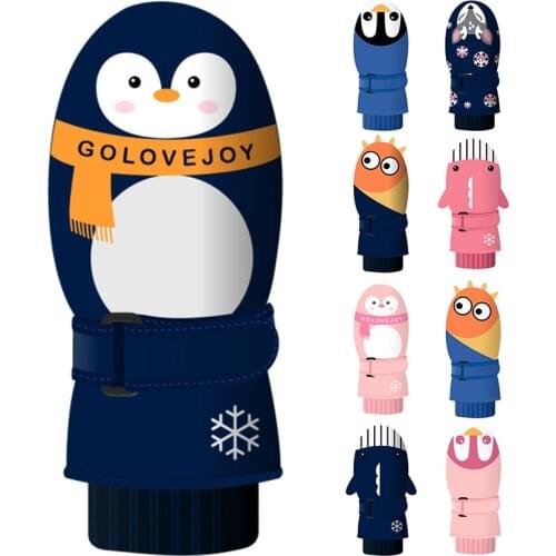Ski Gloves Kids Boys Girls Cartoons Winter Outdoor Sports Thicken Warm Gloves Children Waterproof Skiing Snowboarding Gloves