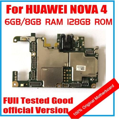 For HuaWei NOVA 4 Motherboard Original Unlokced 6+128GB 8+128GB Logic Board WIth Full Chips Mainboard With Android OS System