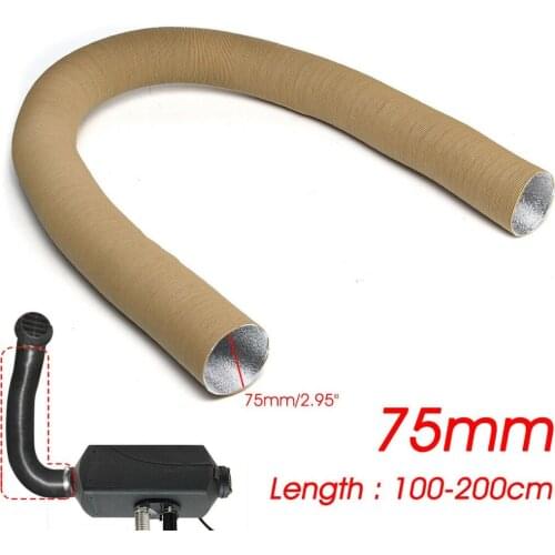 Mayitr 1pc Khaki 75mm Car Auto Diesel Heater Duct Pipe Aluminum Warm Air Ducting Hose Length 100-200cm
