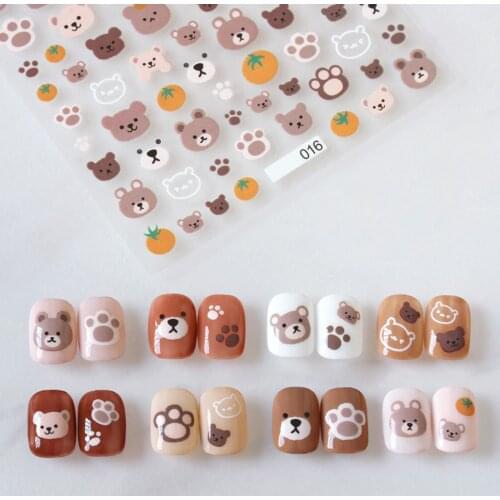Cute Animals Teddy bear Rabbit Puppy High Quality 3D Engraved Nail Stickers Nail Art Decorations Nail Decals Design