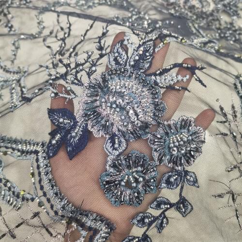 Embroidery French New design Fashion Handmade Sequins Beaded African Lace Fabric Wholesale Factory Price Free Shipping For Dress
