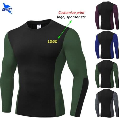 Customize Print Men Compression Running Shirts High Eleastic Breathable Gym Fitness T-shirt Long Sleeve MMA Training Rashguards