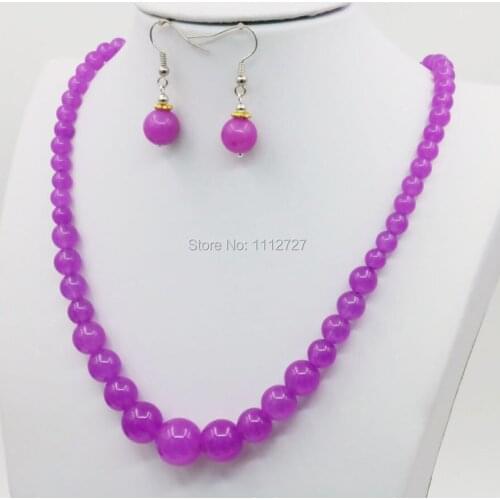 6-14mm Accessory Crafts Purple Violet Necklace Chain Earring Sets Beads Jewelry Party Wedding Gifts Wholesale 18inch Lucky Stone