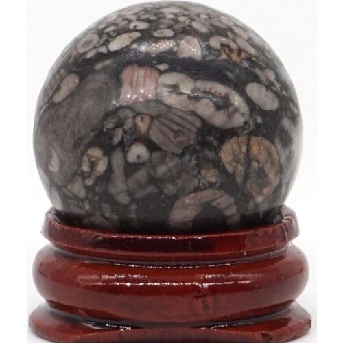 Natural Crinoid Fossil Jasper Ball Mineral Quartz Sphere Hand Massage Crystal Ball Healing Feng Shui Home Decor Accessory 29mm