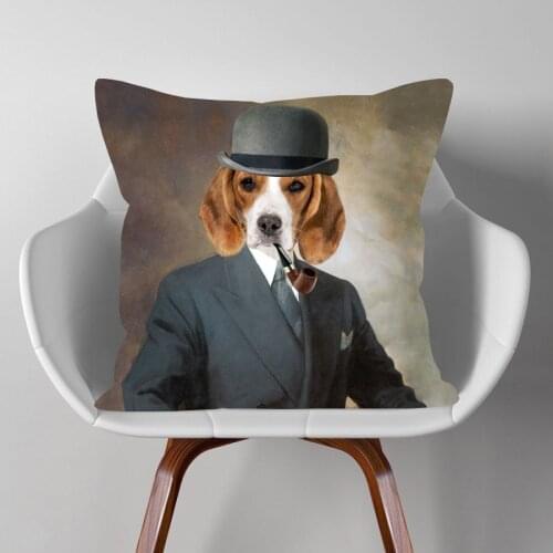 Dogs Cats Portraits Cushion Cover European Retro Royal Oil Painting Style Decorative Sofa Throw Pillow Case