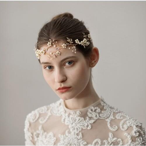 Romantic Sweetheart Bridal Headdress Alloy Crystal Rhinestone Pearl Flower Headband for Wedding Perform Studio Travel O369