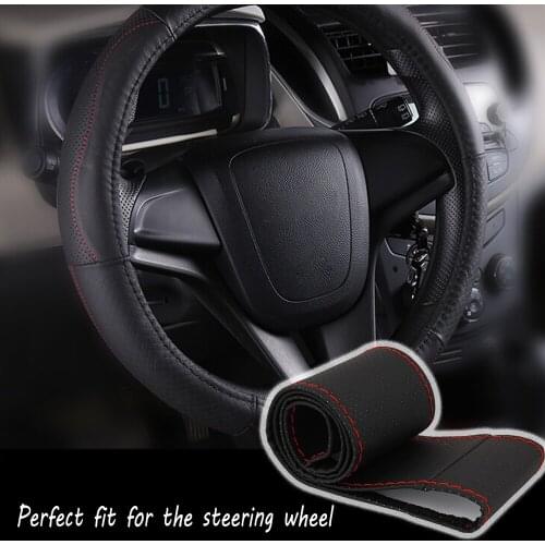 Car DIY Steering Wheel Cover PU Leather Soft Fiber Leather Braid on the Steering-wheel Breathable With Needles and Thread