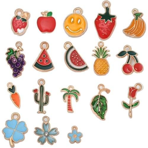 Gold Plated Enamel Plant Fruit Dainty Dangle Charm Pendant For DIY Jewelry Making Necklace Bracelet Earring Accessories 10Pcs
