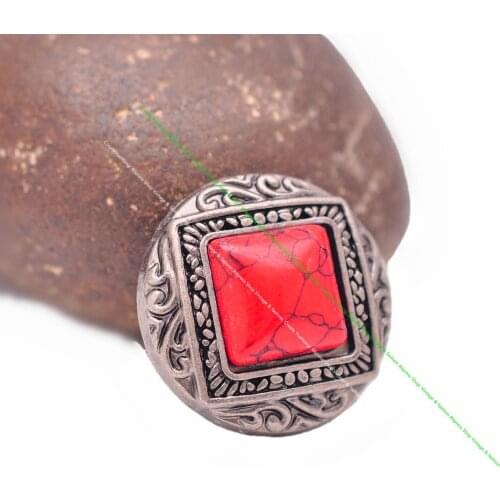 10pcs 1" Square Silver Flower Carved Leathercraft Accessories Belt Luggage Bag Real Red Turquoise Conchos Screwback