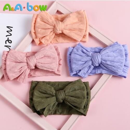 Wide Baby Nylon Newborn Headband Knotted Bow Hair Band Braid Double Layer Bows Baby Hair Accessories for Infants 27 Colors