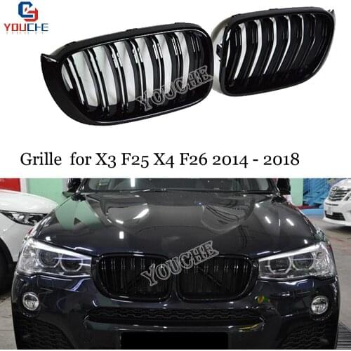 F25 F26 Dual Slat Black Gloss M Color Replacement Grill For BMW X3 F25 X4 F26 2014 - 2018 5-door SUV Front Bumper Grille